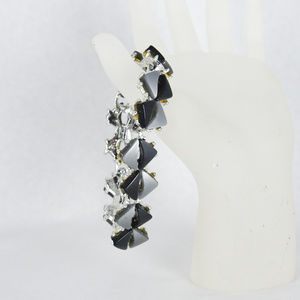 Vintage Black & Grey Thermoset Silver Bracelet